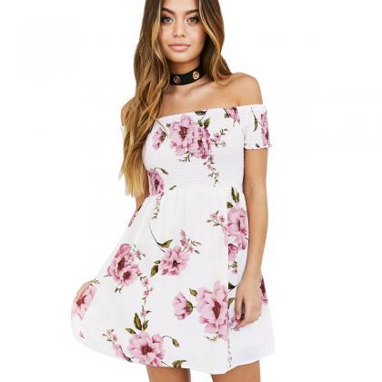 Women Off Shoulder Floral Print Summer Dress Sexy..