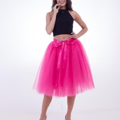 6 Layers Midi Tulle Skirts Womens T..