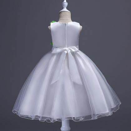 Flower Girls Dress Big Bow Sweet Kids Princess..