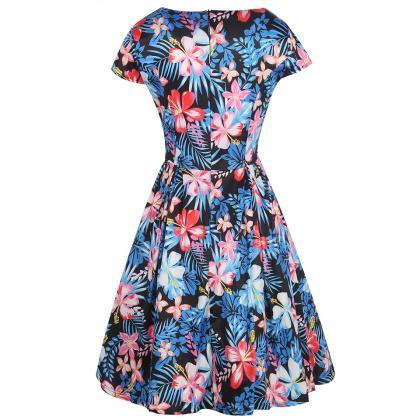 Women Retro Dress V Neck Short Slee..