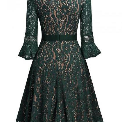 Vintage Floral Lace Dress Casual Wo..