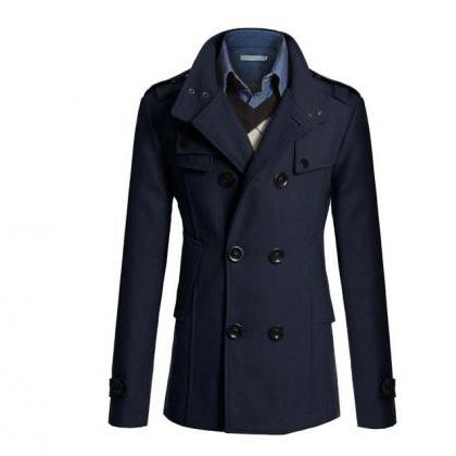 Men Woolen Coat Warm Thick Double B..