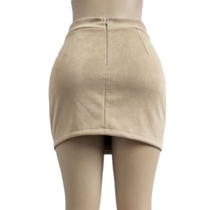 Women Faux Suede Mini Skirt Classic Sexy Bandage..
