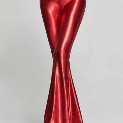 red sequin flare pants