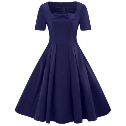 Plus Size Vintage Dress Short Sleev..