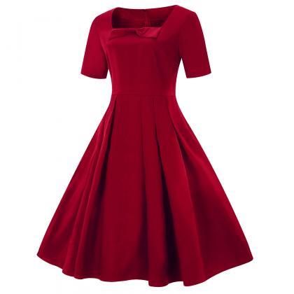 Plus Size Vintage Dress Short Sleev..