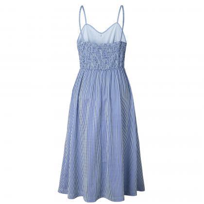 Women Midi Casual Dress Spaghetti Strap Button..