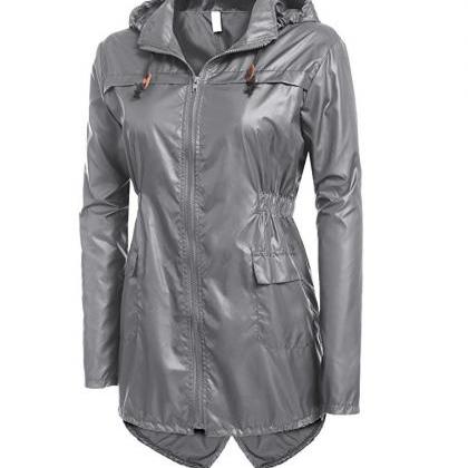 Women Raincoat Spring Autumn Hooded Long Sleeve..