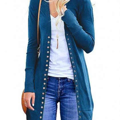 Women Knitted Cardigan V Neck Butto..