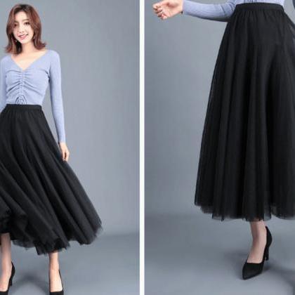 Women Long Tulle Mesh Skirt Elastic..
