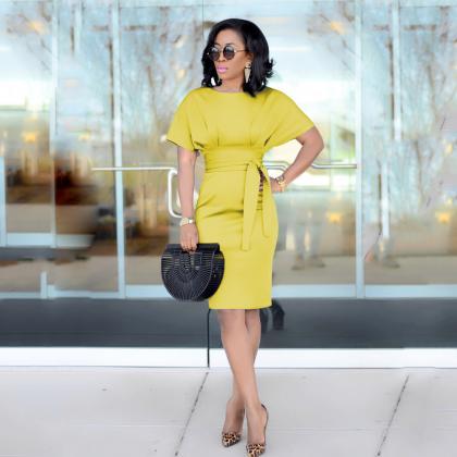 Women Pencil Dress Casual Short Sle..