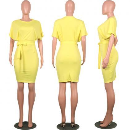 Women Pencil Dress Casual Short Sle..