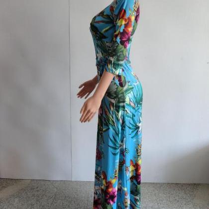  Women Floral Printed Maxi Dress V ..