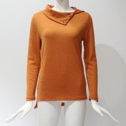 Women Pullover Tops Autumn Solid Button Double..