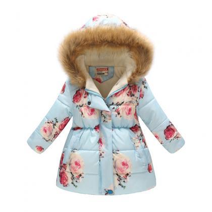 Kids Girls Cotton Down Coat Winter Floral Printed..