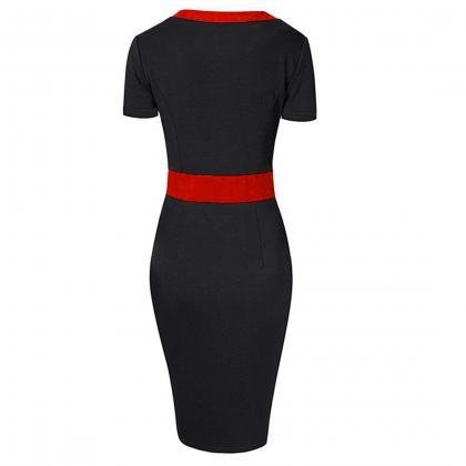  Women Pencil Dress Patchwork Contr..