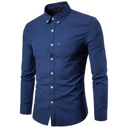 Men Shirt Spring Autumn Long Sleeve Turn-down..