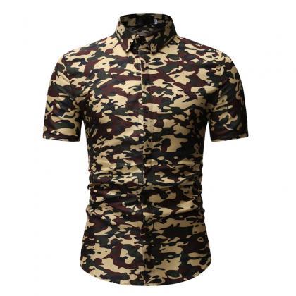 Men Floral Printed Shirt Summer Beach Short Sleeve..