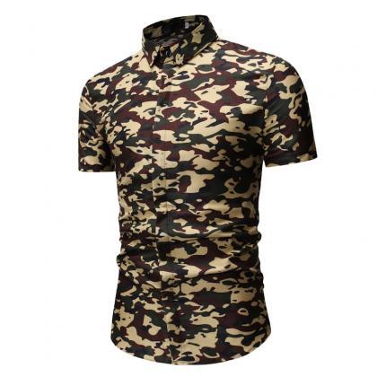 Men Floral Printed Shirt Summer Beach Short Sleeve..