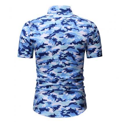 Men Floral Printed Shirt Summer Beach Short Sleeve..