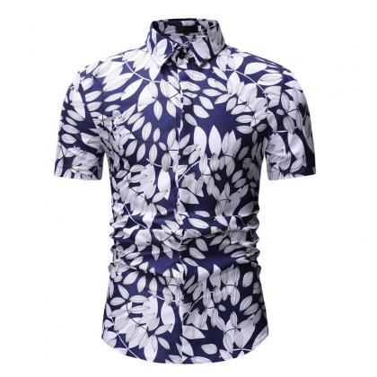 Men Floral Printed Shirt Summer Beach Short Sleeve..