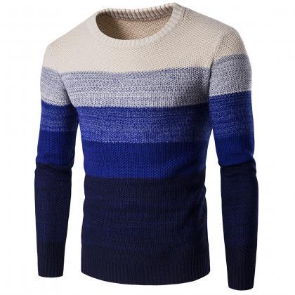 Men Knitted Sweater O Neck Striped ..