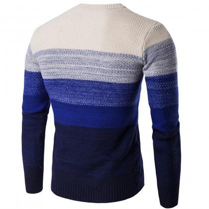 Men Knitted Sweater O Neck Striped ..