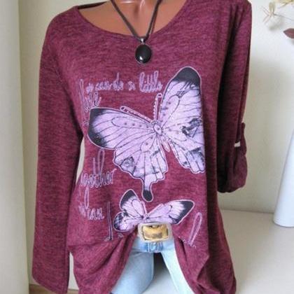 Women Long Sleeve T Shirt Spring Butterfly Printed..