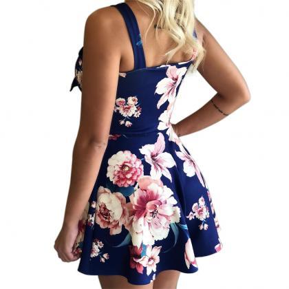 Women Floral Printed Jumpsuit Summer Bow V Neck..