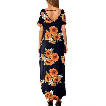 Women Maxi Dress Floral Printed Sho..