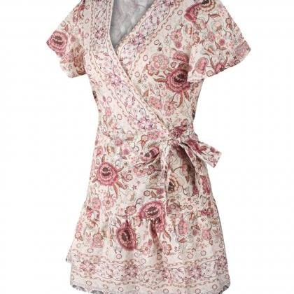  Women Floral Printed Dress Ruffle ..