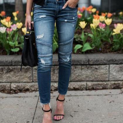 Women Skinny Jeans Mid Waist Stretc..