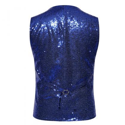  Men Sequined Waistcoat V Neck Wedd..