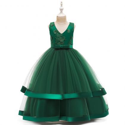 Flower Girls Dress Sleeveless V-neck Embroidered..