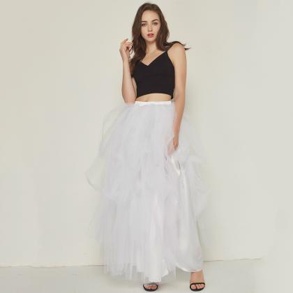Women Sexy Tulle Skirt Bare Leg Irregular Mopping..