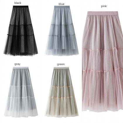  women High waist skirt bright silk..
