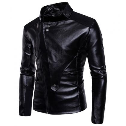 Mens motorcycle leather jacket zipp..
