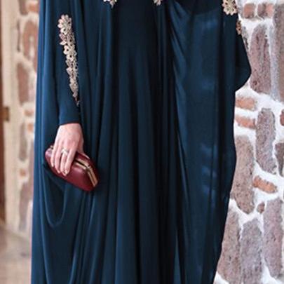  Women Muslim Dress Solid Lace Plus..