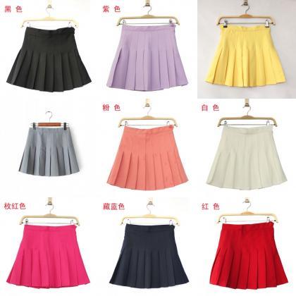 women Candy color pleated skirt pla..