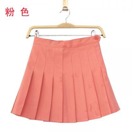 Women Candy Color Pleated Skirt Playful Girl..