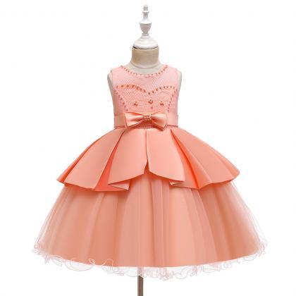 Girls Sleeveless Beaded Princess Puff Dress..
