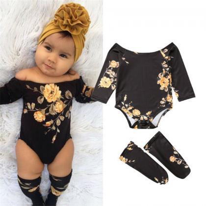 Newborn Baby Girls Floral Off Shoulder Romper Leg..