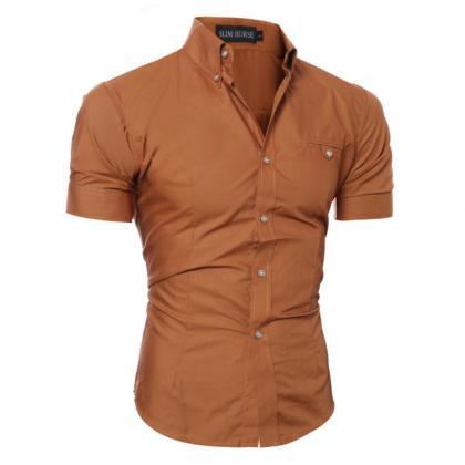 Men Slim Fit Shirt Short Sleeve Style Tops Casual..