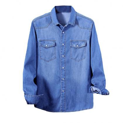 Men Denim shirt coat Long Sleeves s..