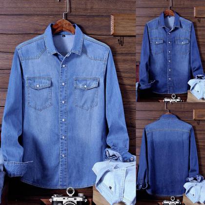 Men Denim shirt coat Long Sleeves s..