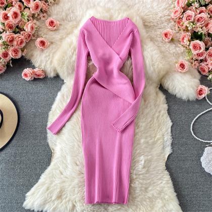 Autumn women dress cross waist sli..