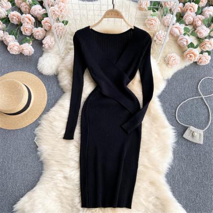  Autumn women dress cross waist sli..
