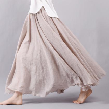 Women Linen Cotton Long Skirts Elas..
