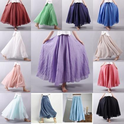 Women Linen Cotton Long Skirts Elas..