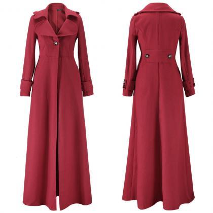 Floor Length Red Coat Women Jackets Cashmere Blend Long Sleeve